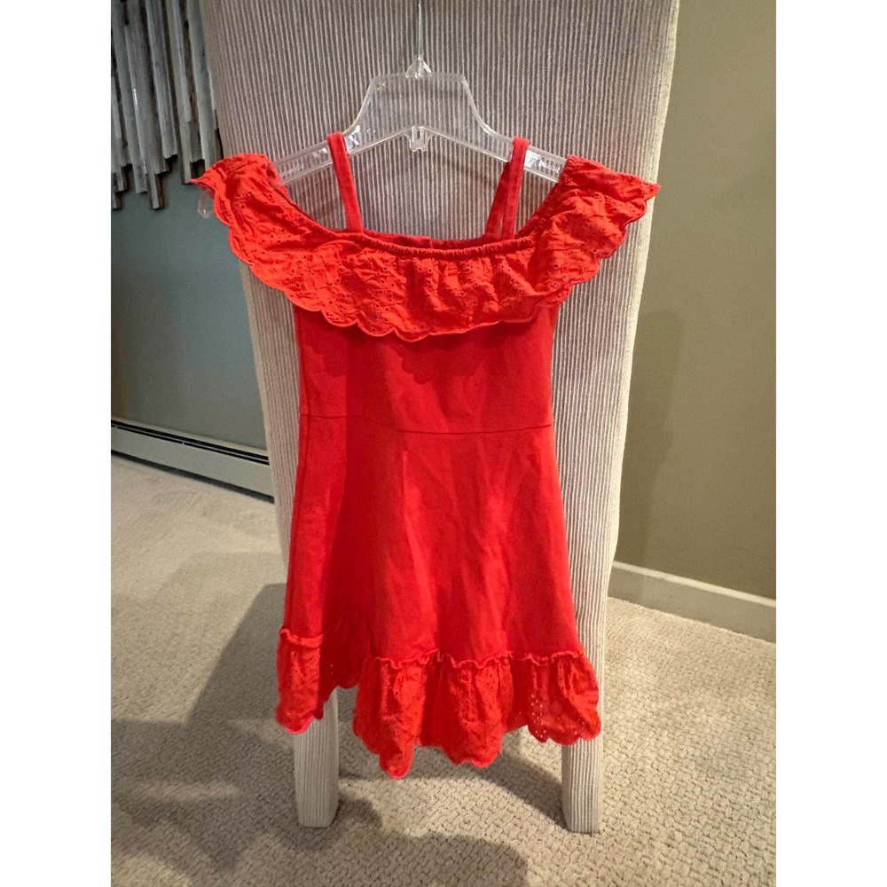 Janie and Jack Girls Red Eyelet Ruffle Cold Shoulder Dress Size 6